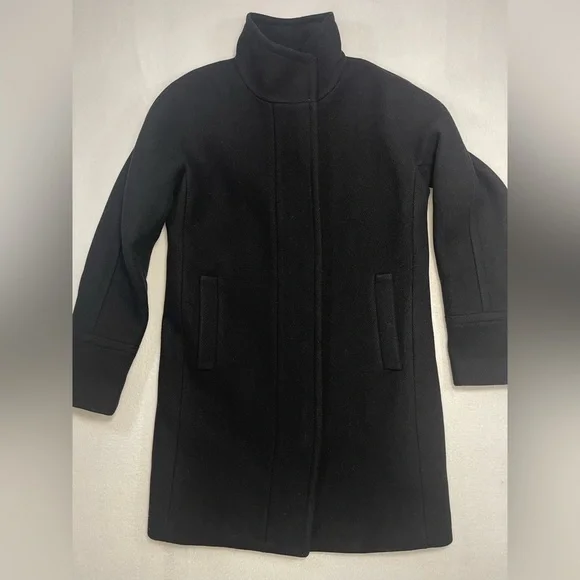 J.Crew Stadium Cloth Nello Gori Wool Coat Black Zip Front Size 2 Classic Luxury - Picture 2 of 12